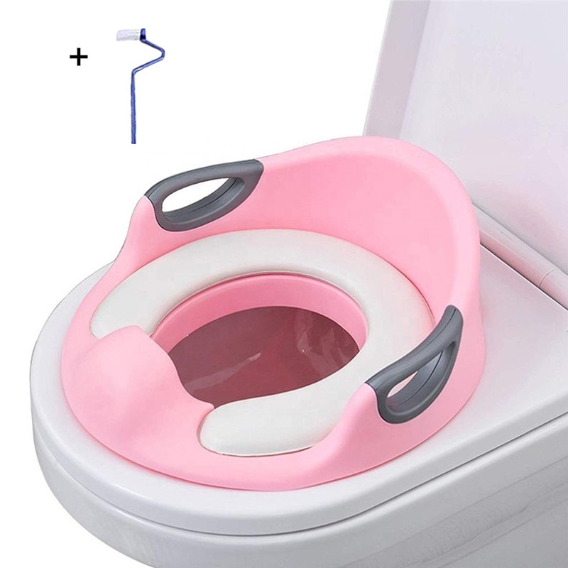 Potty Training Seat For Boys and Girls Toilet Seat For Kids With Cushion Handle And Backrest Toddlers Secure Anti-slip Toilet Trainer Fits Round And Oval Toilets Pink