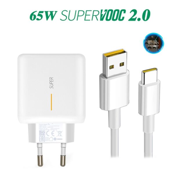 65W Supervooc 2.0 Fast Charger For OPPO Find X2 Pro Reno 5 5G 3 4 Pro Ace 2 X20 X2 Realme X50 Pro RX17 Pro 1.5M Type-C Cable